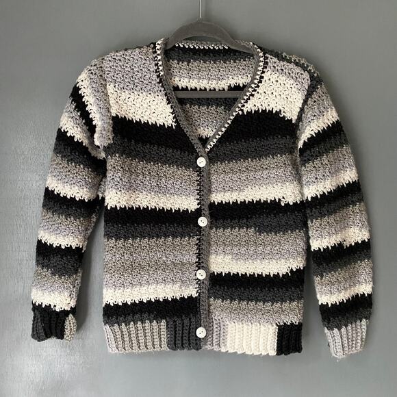 HAND KNIT Women's M Striped Cardigan Crochet Arts & Crafts Cottagecore Hippie - Picture 1 of 9